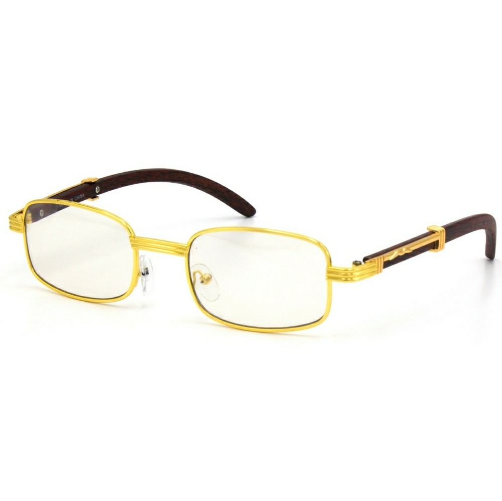 Migos Faux Wood Gold Frame Clear Glasses